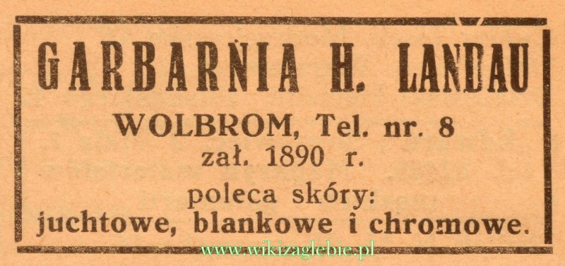 Reklama 1937 Wolbrom Garbarnia H. Landau 01.jpg