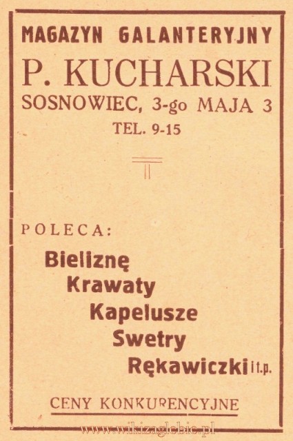 Reklama 1931 Sosnowiec Magazyn Galanteryjny P. Kucharski 01.jpg
