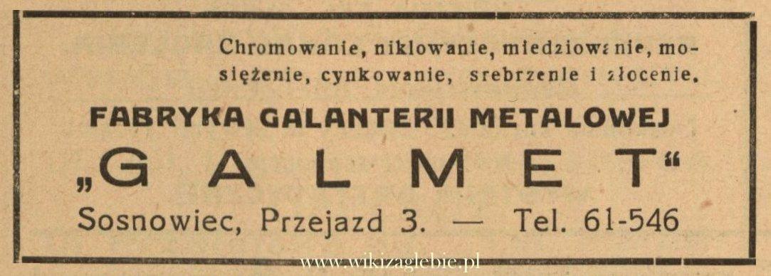 Plik:Reklama 1938 Sosnowiec Fabryka Galanterii Metalowej Galmet 01.jpg