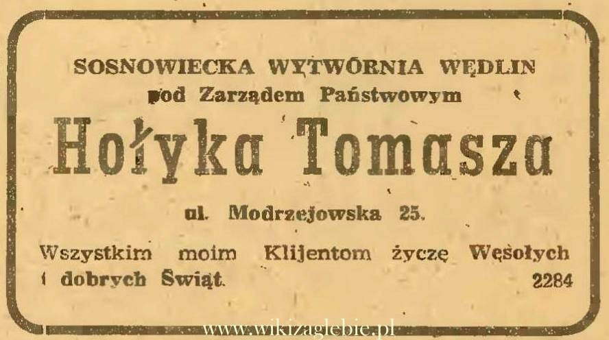 Reklama 1945 Sosnowiec Sosnowiecka Wytwórnia Wędlin Tomasz Hołyka 01.JPG