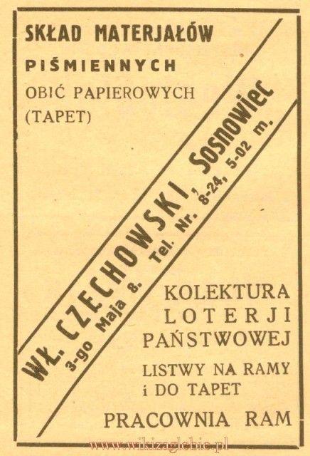 Reklama 1931 Sosnowiec Skład Materiałów Piśmiennych Wł. Czechowski 01.jpg