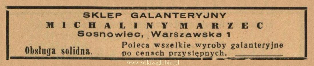 Plik:Reklama 1938 Sosnowiec Sklep Galanteryjny Michalina Marzec 01.jpg
