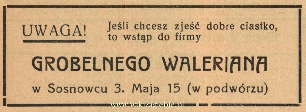 Plik:Reklama 1938 Sosnowiec Cukiernia Walerian Grobelny 01.jpg