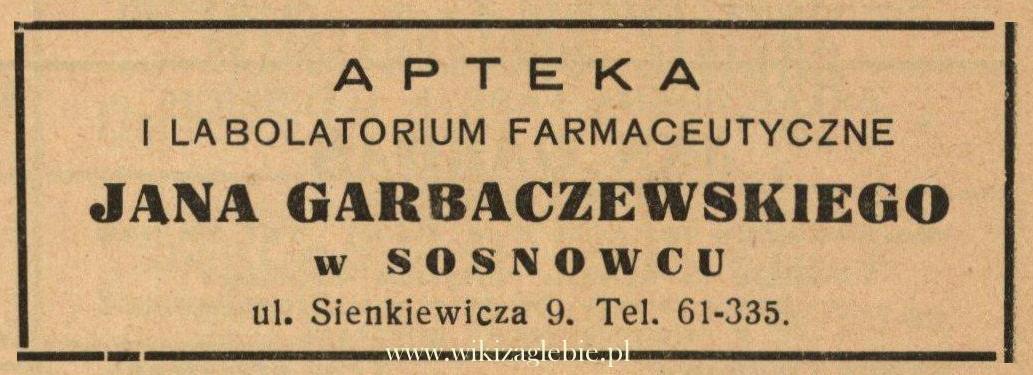 Plik:Reklama 1938 Sosnowiec Apteka Jan Garbaczewski 01.jpg
