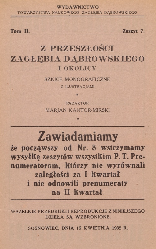 Plik:Z przeszłości Zagłębia Dąbrowskiego i okolicy - Szkice monograficzne z ilustracjami - Tom 2 - nr 07.jpg