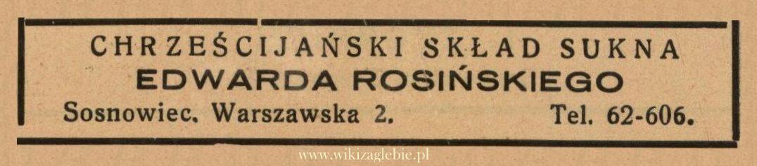 Plik:Reklama 1938 Sosnowiec Chrześcijański Skład Sukna Edward Rosiński 01.jpg