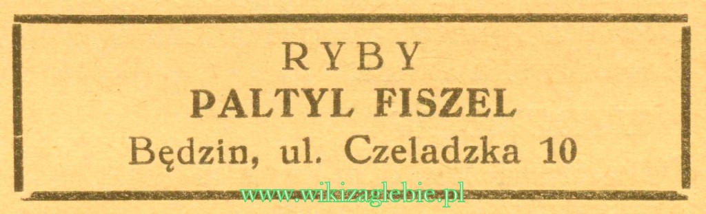 Plik:Reklama 1937 Będzin Sprzedaż Ryb Paltyl Fiszer 01.jpg