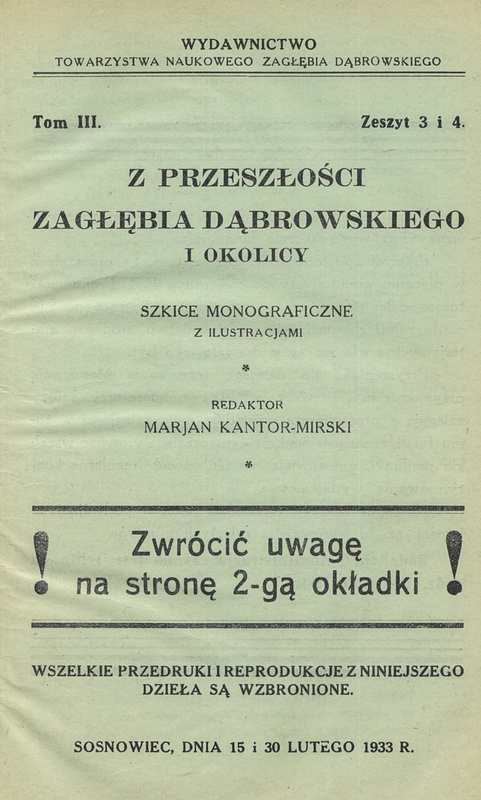 Z przeszłości Zagłębia Dąbrowskiego i okolicy - Szkice monograficzne z ilustracjami - Tom 3 - nr 03.jpg