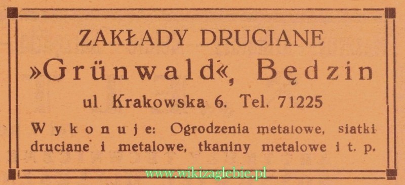 Reklama 1937 Będzin Zakłady Druciane Grunwald 02.jpg