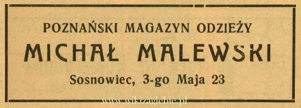 Plik:Reklama 1938 Sosnowiec Poznański Magazyn Odzieży Michał Malewski 01.jpg