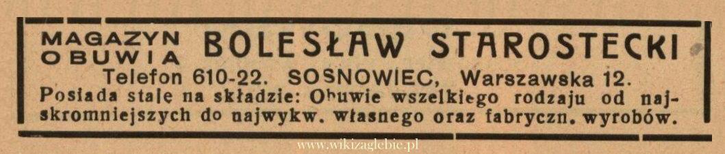 Plik:Reklama 1938 Sosnowiec Magazyn Obuwia Bolesław Starostecki 01.jpg