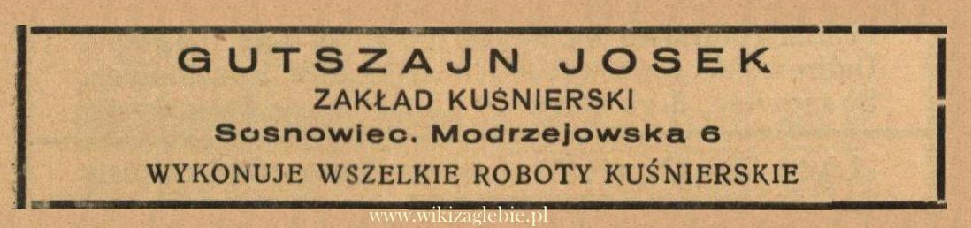 Reklama 1938 Sosnowiec Zakład Kuśnierski Josek Gutszajn 01.jpg