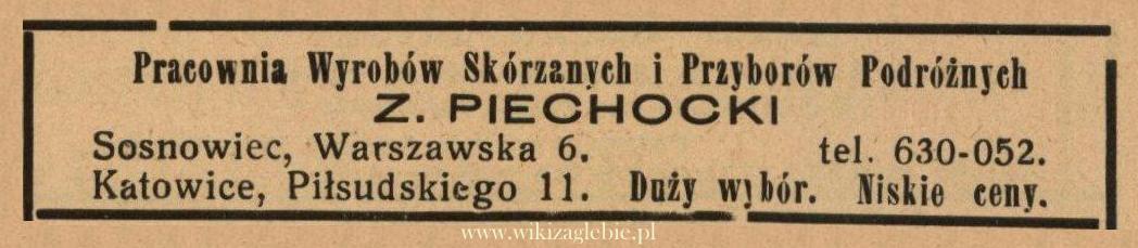 Plik:Reklama 1938 Sosnowiec Pracownia Wyrobów Skórzanych Z. Piechocki 01.jpg