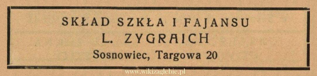 Plik:Reklama 1938 Sosnowiec Skład Szkła i Fajansu L. Zygraich 01.jpg