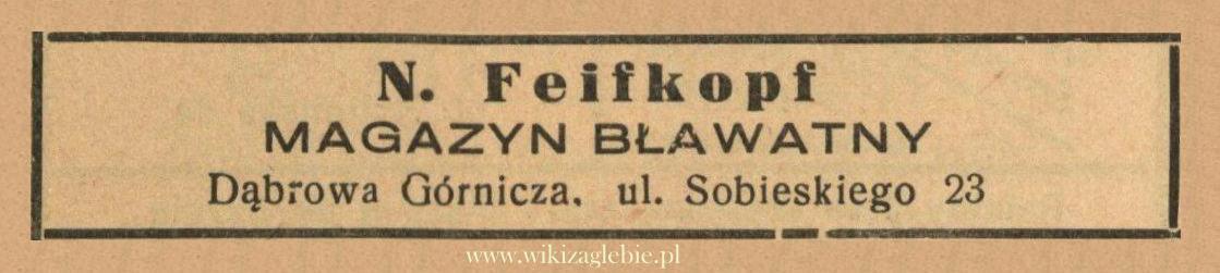 Plik:Reklama 1938 Dąbrowa Górnicza Magazyn Bławatny N. Feifkopf 01.jpg